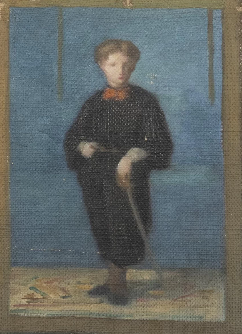 Studio di ragazzo con spada in uniforme zuava